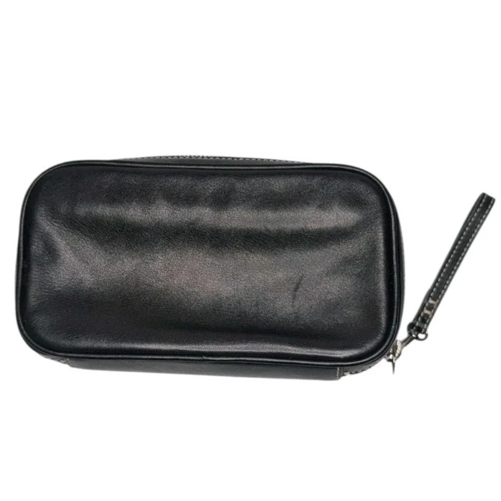 Y2K Coach Leatherware Leather Jewelry Cosmetic Case Black Zipper Suede Interior